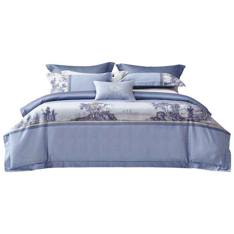 百丽丝床上四件套A类纯棉60S全棉100%长绒棉贡缎套件被套床单被罩1.5米床