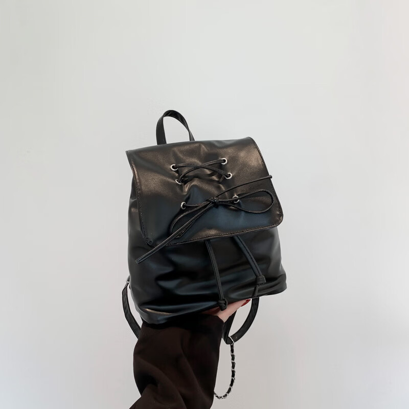 【严选百货】夏天包包女2024春季新款小清新串绳背包大容量休闲纯 黑色