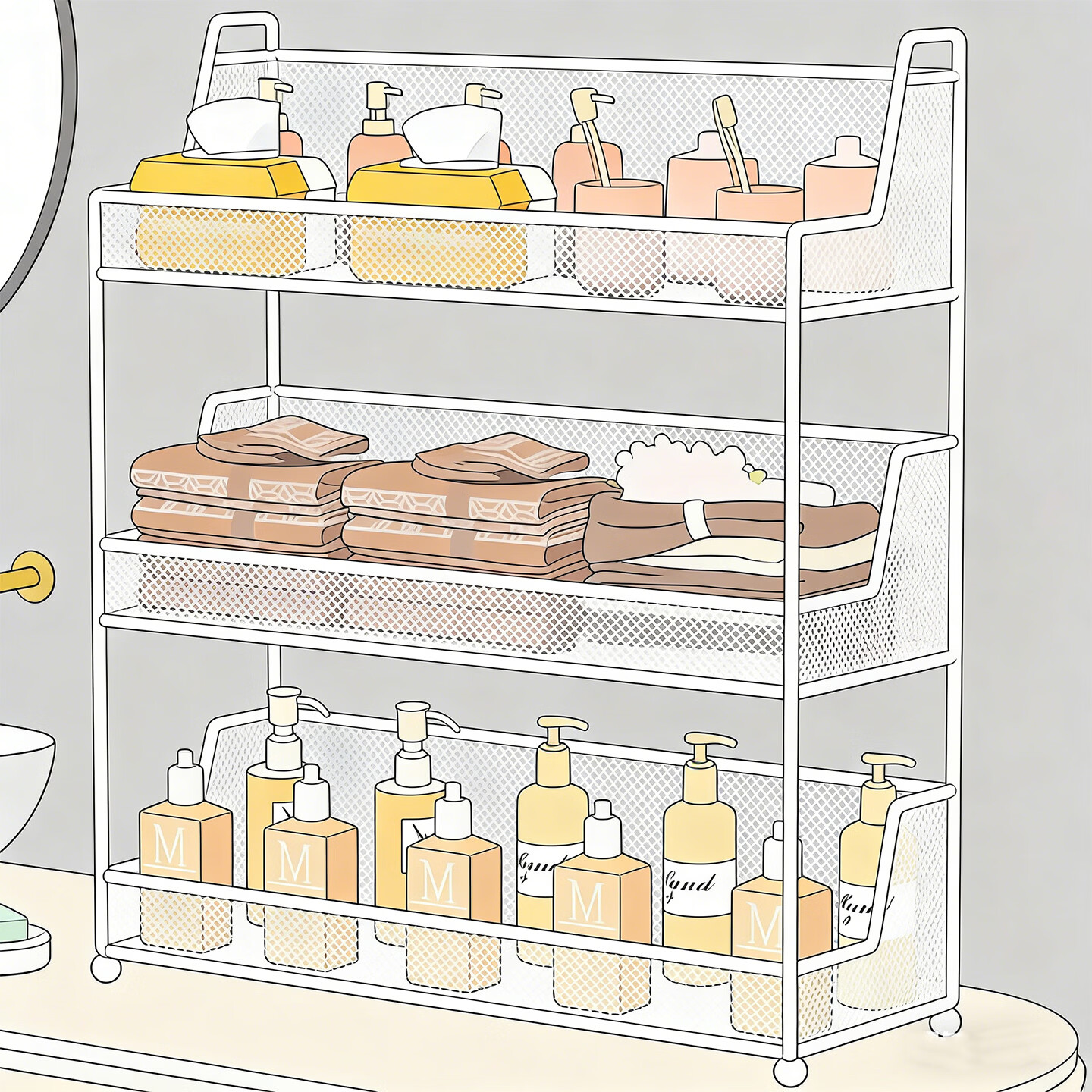 尔思家浴室置物架台面多层化妆品收纳架洗漱台2025新款分层卫生间储物架 白色三层大号