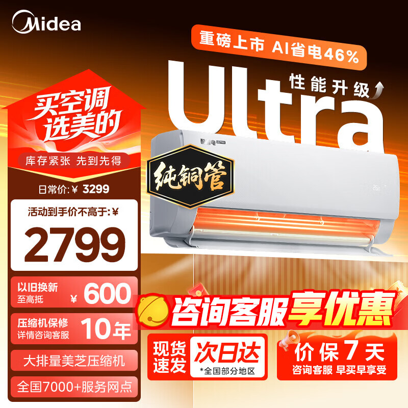 美的（Midea）空调挂机美的酷省电pro大1.5匹酷省电二代新一级能效1匹变频冷暖家用卧室壁挂式国家补贴以旧换新 大1.5匹 一级能效 酷省电Ultra