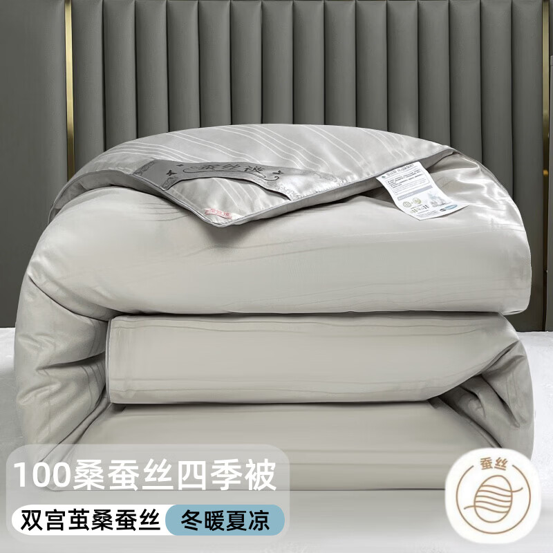 拉夏贝尔（La Chapelle）100%全棉蚕丝被被子冬被加厚家用双人保暖冬季被芯宿舍单人春秋被 高贵灰色 150x200cm 4斤 空调被