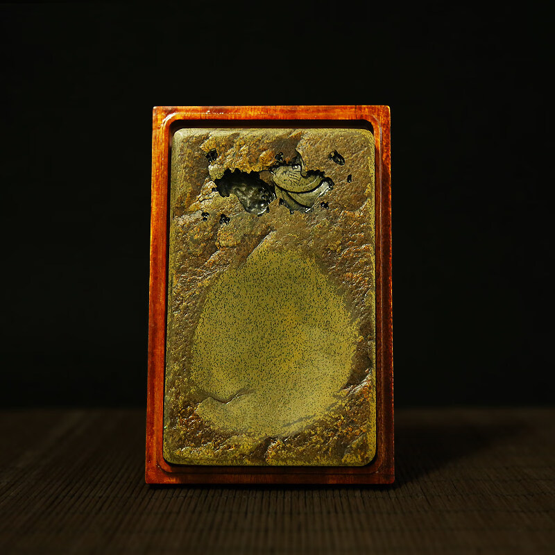 賦比興硯臺 國家非遺 歙硯雕刻技藝《古樸》老坑硯臺 帶蓋子樟木盒 黃魚籽原石精品4寸手工歙硯臺 歙硯文