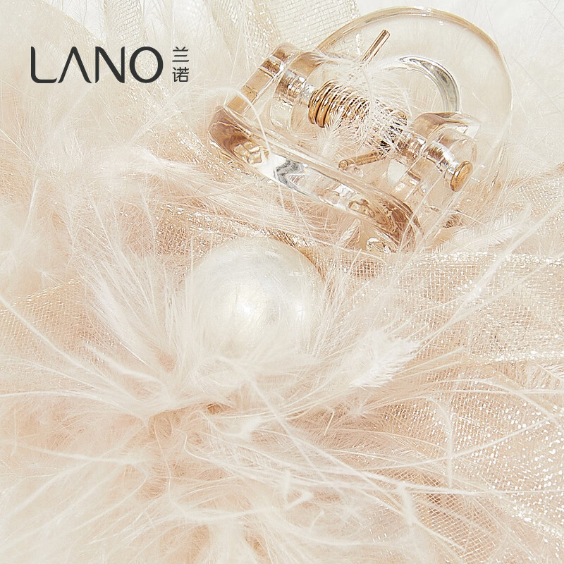 兰诺珍珠羽毛头发抓夹女高级感2026新款发量大半扎鲨鱼夹对夹发夹 米白