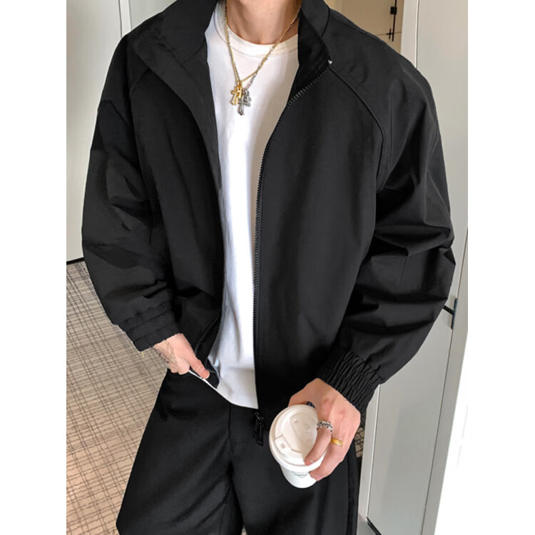 轩森图（XUANSENTU）棕色美式立领夹克男冬季痞帅感短款工装外套户外三合一冲锋衣潮 黑色 XL