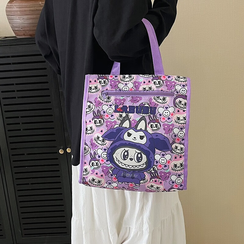 可爱卡通牛津布防水手提双层补习袋学生便携拉链A4文件美术收纳袋 粉色