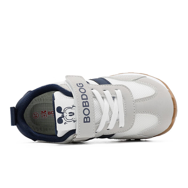 巴布豆（BOBDOG）童鞋中大童低帮跑步鞋2026女宝舒适百搭休闲鞋男童网面儿童运动鞋 微晶灰/藏青蓝 35 适合脚长21.6cm