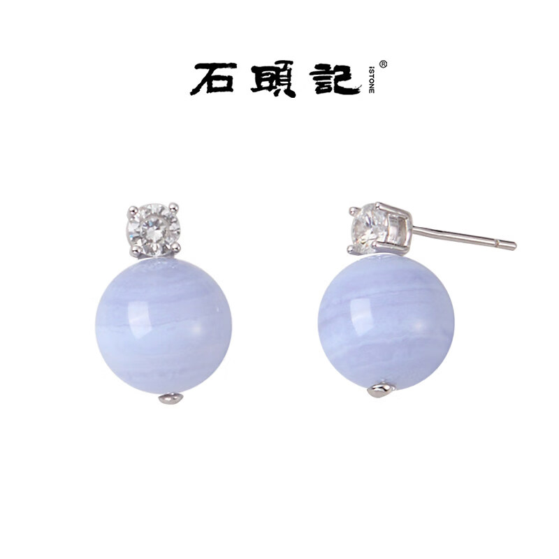 石頭記（istone）iSTONE/石頭記藍(lán)紋瑪瑙耳釘銀輕奢感簡(jiǎn)約新中式耳環(huán)女 藍(lán)紋瑪瑙耳環(huán)