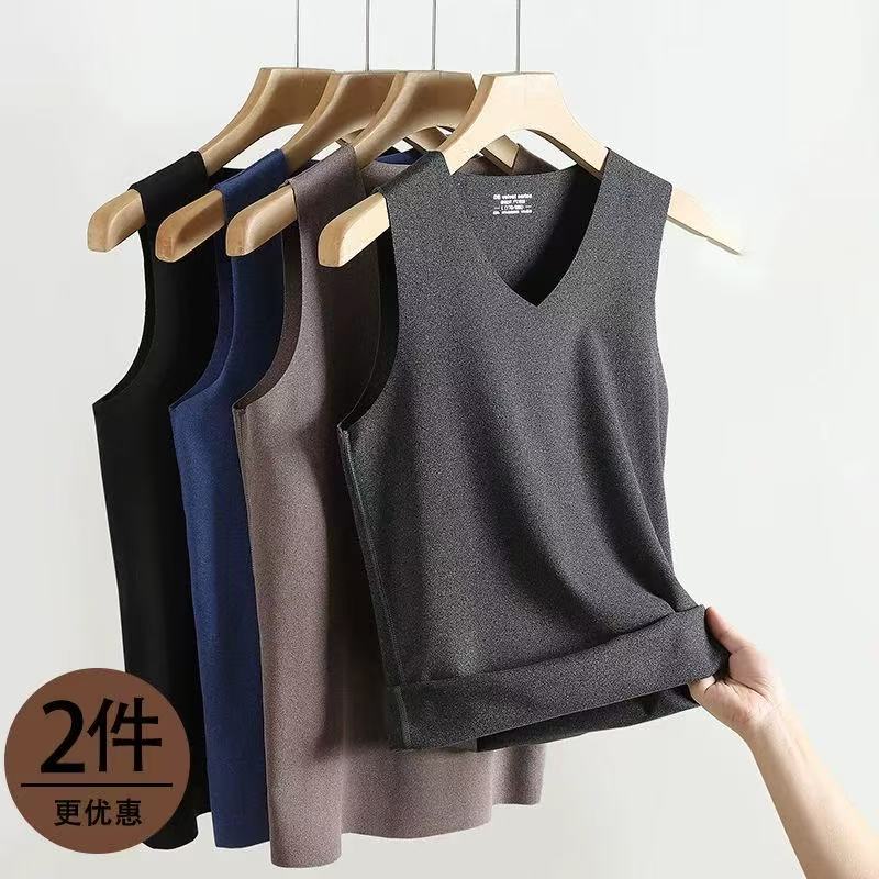 北极绒（Bejirog）新款秋冬季男女德绒无痕保暖背心加绒速热恒温马甲打底衫 黑色+黑色 男士《俩件装》 L  适用体重男《80-100斤》女《80-100》斤