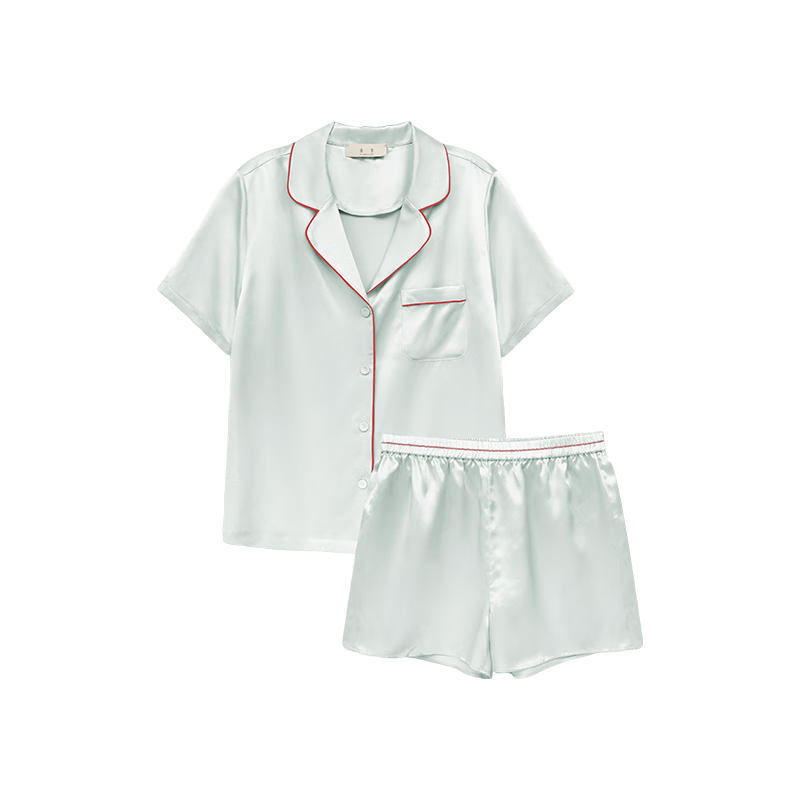 桑罗（SANGLUO）100%桑蚕丝真丝睡衣女休闲短袖套装可外穿家居服礼物送女生 粉蓝色 包边撞色款 L