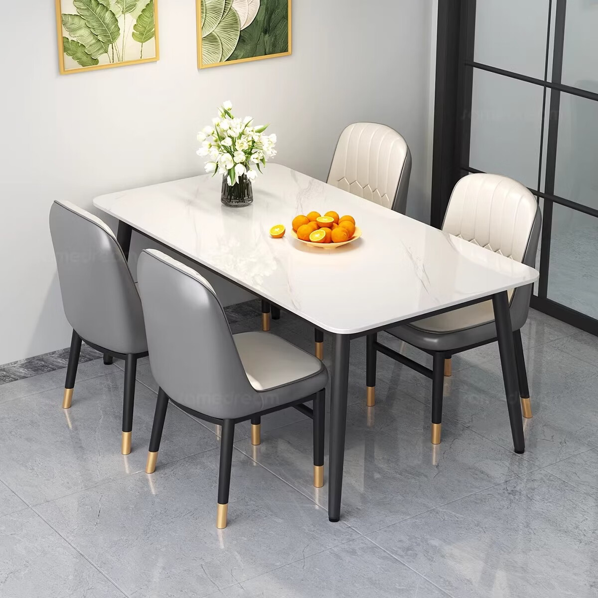 SAMEDREAM三梦家用岩板餐桌2025新款轻奢小户型吃饭桌子长方形餐桌椅子组合 12mm桌面【白玉镜面岩板】单桌 75cm 130x70x