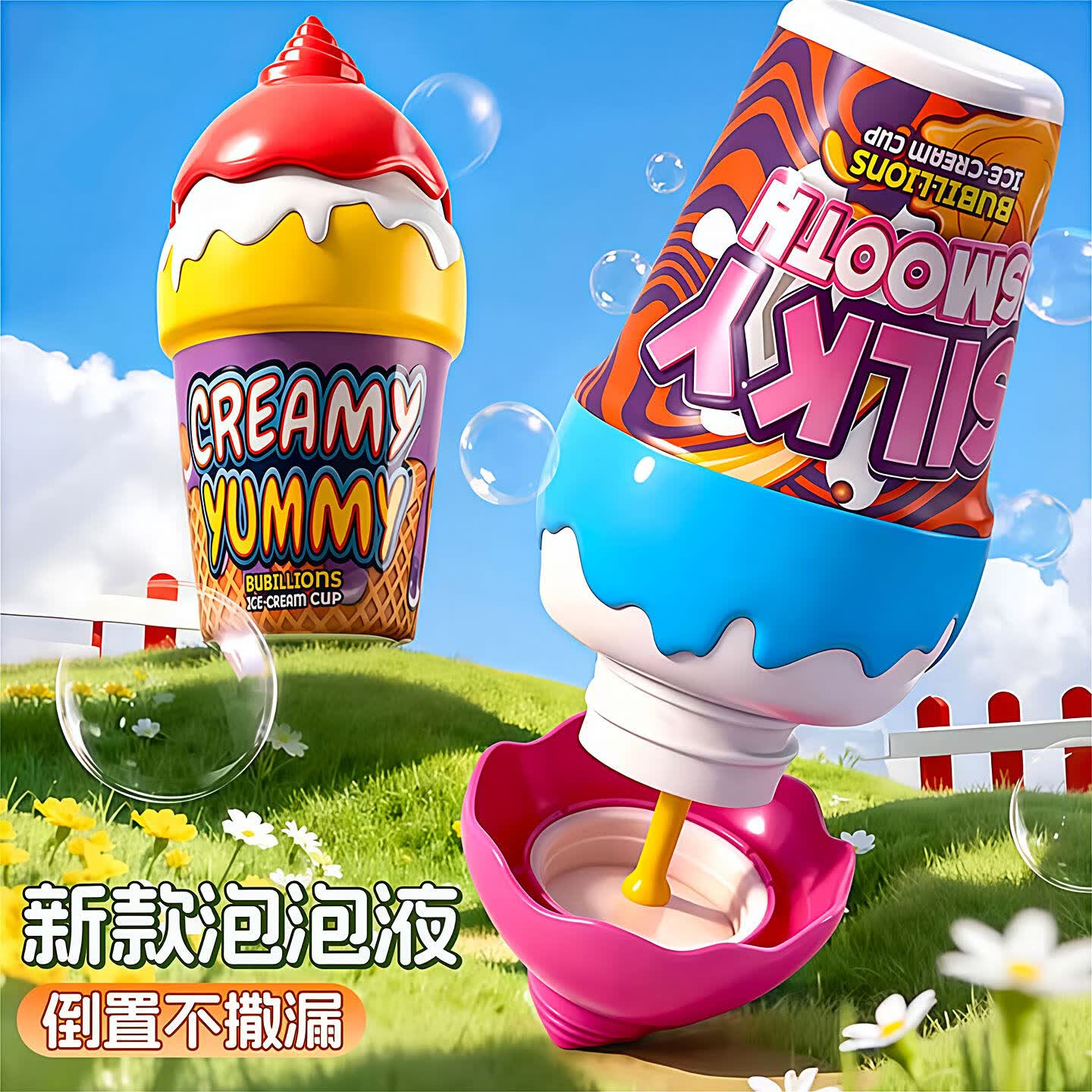 赟娅冰淇淋不洒泡泡杯宝宝吹泡泡水神器网红玩具儿童手持泡泡棒 冰淇淋泡泡杯【1瓶装】