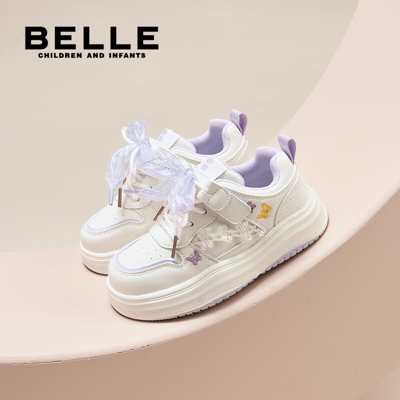 百丽童鞋女童板鞋子儿童休闲鞋26年春季新款轻便小白鞋女孩大童运动鞋 紫色【建议拍大一码】 37 (建议脚长221-226mm)