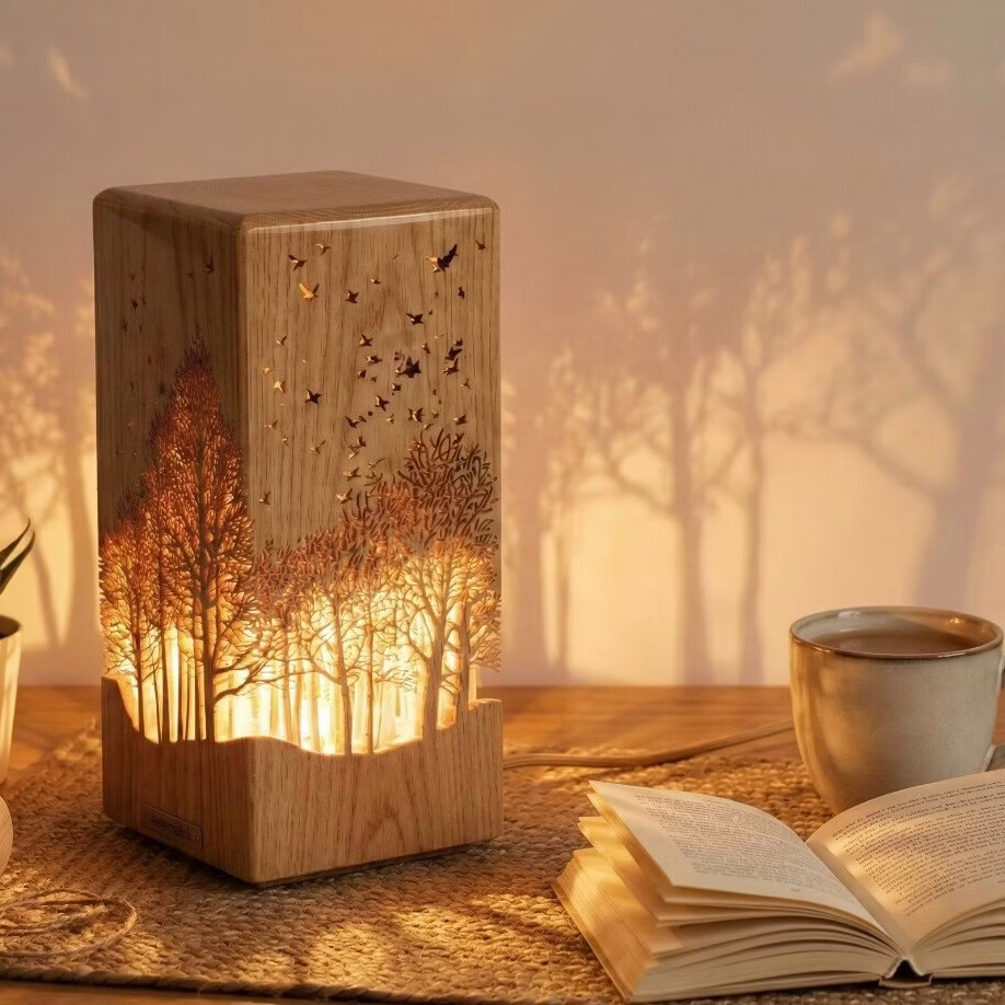 金丝楠木纯手工鸿雁森林风格氛围装饰台灯 插座款 32*16cm
