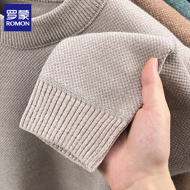 罗蒙（ROMON）仿雪貂绒加绒毛衣男2025秋冬季新款保暖男士针织打底衫毛线衣上衣 米色 XL