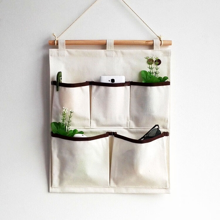 居家布艺多层收纳袋宿舍门后床头墙挂式储物袋学生寝室衣柜壁挂袋 拼红大三兜