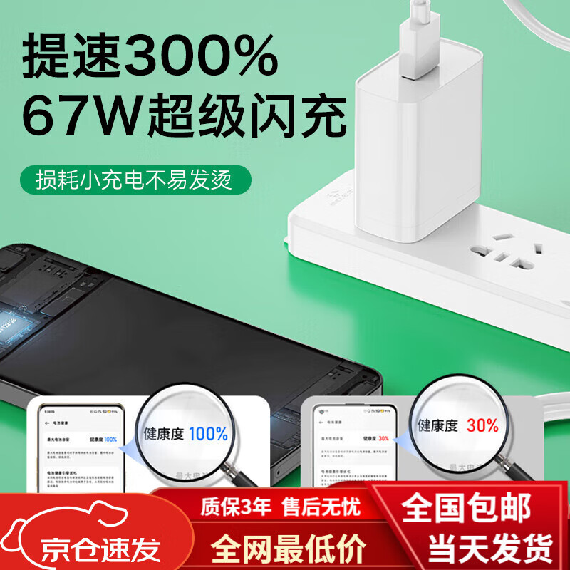 OPPO SHARE适配原装oppoa1充电器67W闪充oppoa1pro充电头手机充电插头手机充电器80W快充专用充电线闪充头 67W套餐快充头+1.5米线 OP
