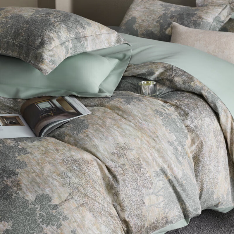 水星家纺床上四件套60支新疆长绒棉贡缎纯棉轻奢床单被套床上用品 枕畔森光 床单款 2.0m四件套