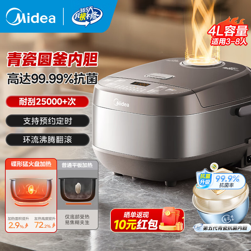 ���ģ�Midea��΢ѹ�緹�ҵ緹������24-5-8�˴���������ԤԼ��ճ����ѡ�ڴɸ�\����մ��ڵ������99.99% ����ڵ� 4L �����ʸߴ�99.99% 159.55Ԫ