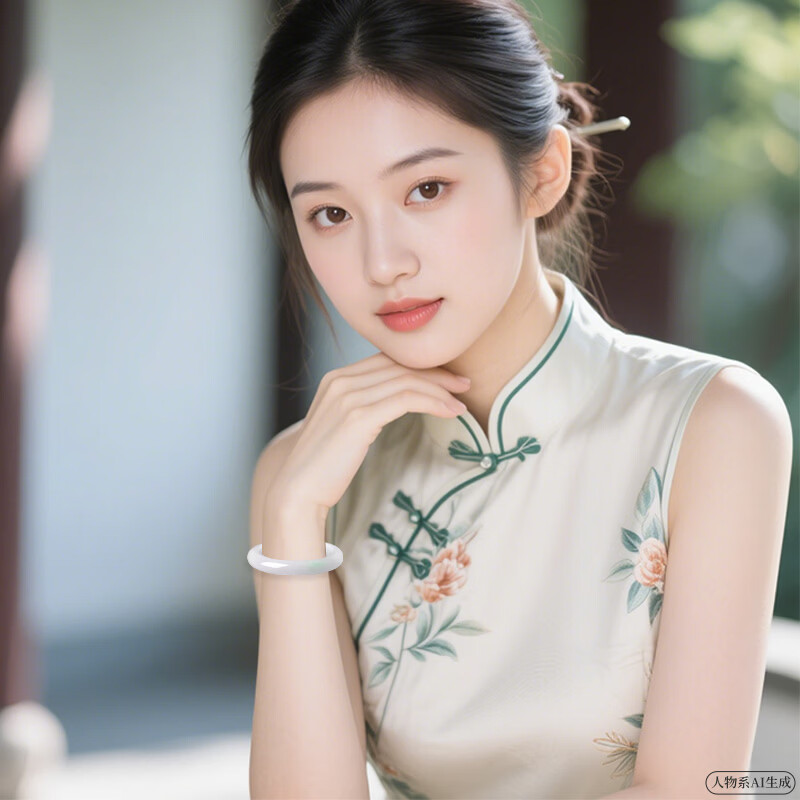 千载一玉 翡翠玉手镯 女款冰淡绿玉镯子玉器玉石手镯 【款二 约55毫米】QZC7706i
