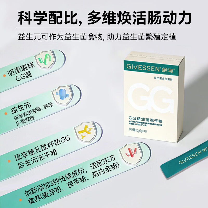 给与Givessen 1000亿活性GG益生菌冻干粉 益生元菌粉固体饮料 30条*1盒