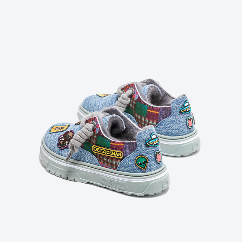 OETZI冰人奥兹 雪地靴冬季加绒保暖休闲鞋低帮刺绣帆布大头丑鞋 棉鞋 蓝色/酒红色T23340222 44