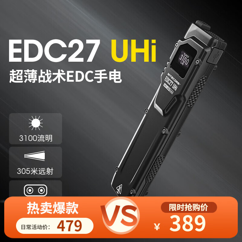 奈特科尔edc27 UHi超薄随身便携3100流明强光战术高性能泛光usb-c手电筒 EDC27 UHi【升级版】