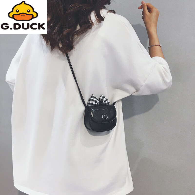 G.duck可爱迷你包包女2025新款小众个性休闲口红耳机包学生儿童斜挎小包 黑色