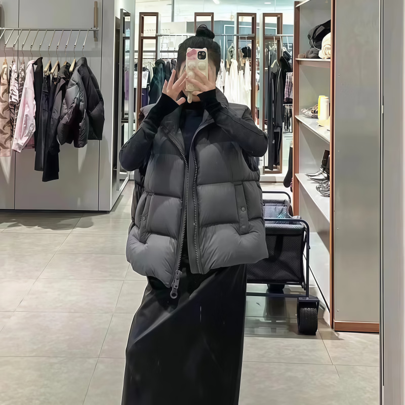 MODX羽绒马甲女2026秋冬新款韩版90白鸭绒羽绒马甲女洋气保暖坎肩外套 灰色 【原版】 M 85-120斤