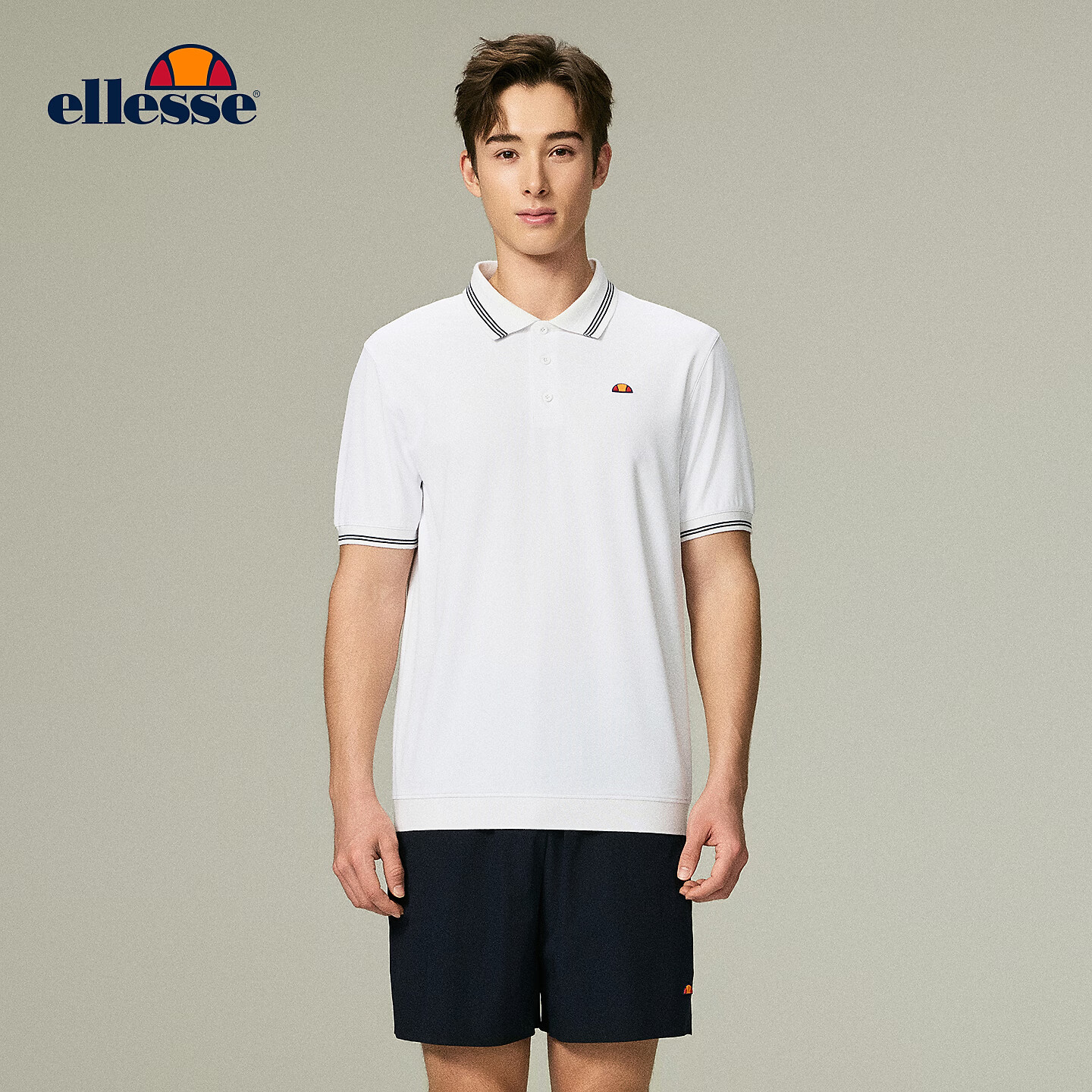 ellesse小贝壳26春季新品网球服运动透气弹力修身POLO领短袖男 星云白 M