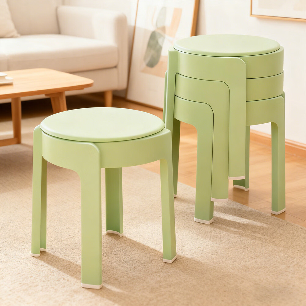 诗元软包塑料小凳子家用可叠放矮凳客厅茶几圆板凳结实耐用儿童换鞋凳 32cm矮凳-浅绿色【软包凳面 久坐舒适】