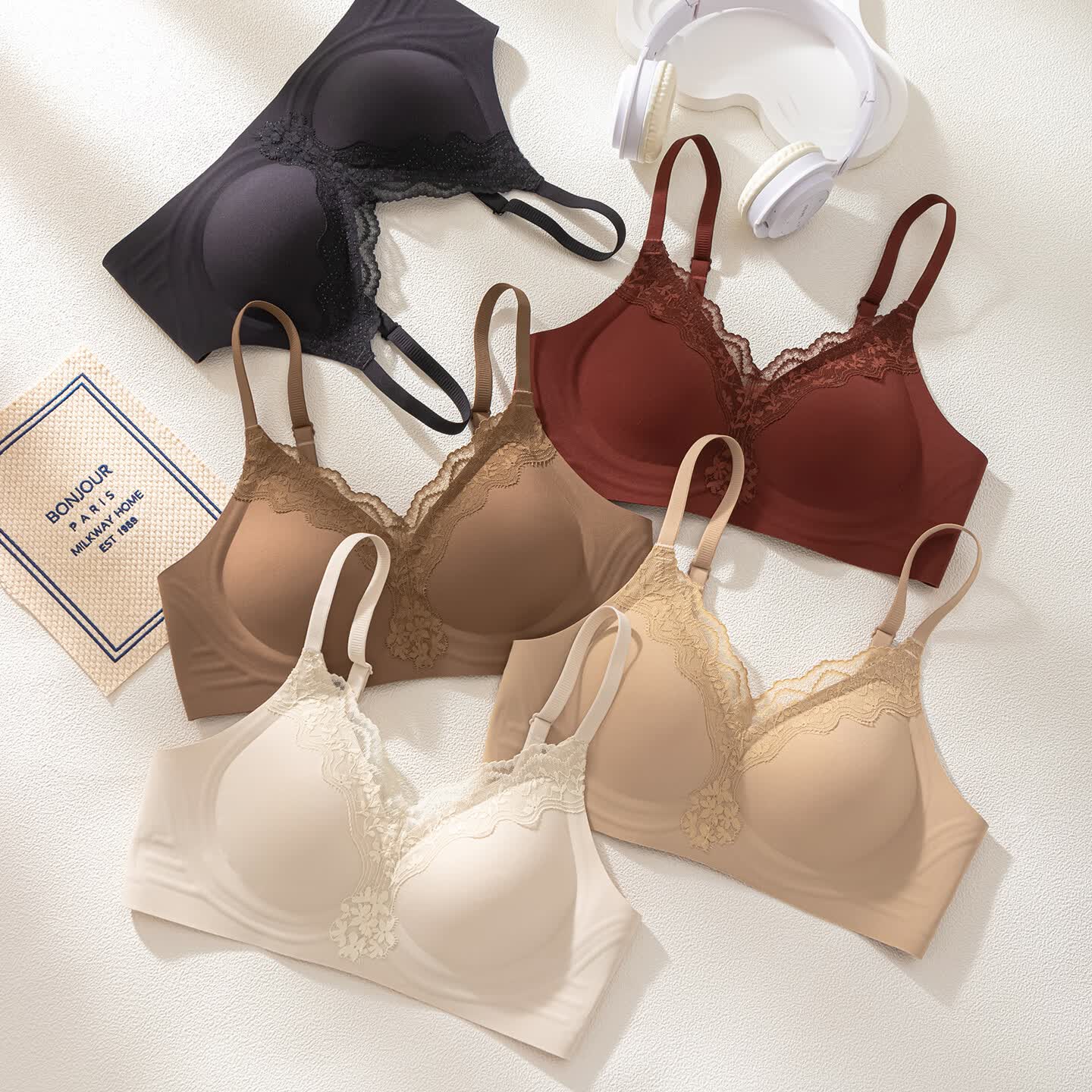 草本初色女士内衣女10A抑菌性感深V玻尿酸轻薄透气柔软亲肤无压支撑文胸 波尔多红 2XL 建议【130-145斤】