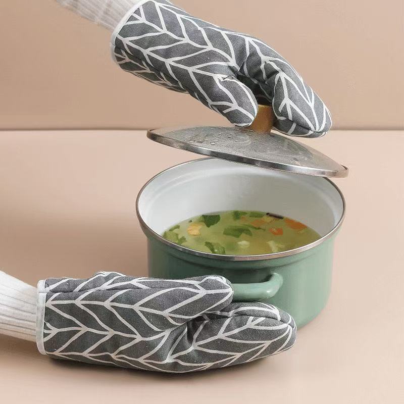 洋臣烤箱砂锅专用隔热防烫烘培微波炉防热手套棉麻耐高温手套烘培工具 防烫手套2只【颜色随机】