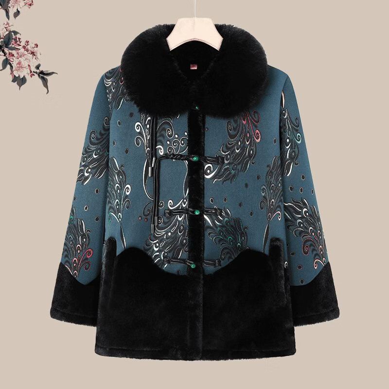 【新中式冬装】中老年妈妈加厚外套奶奶秋冬加绒棉衣老人衣服太太 蓝色【加绒加厚】 2XL (建议100-115斤左右)