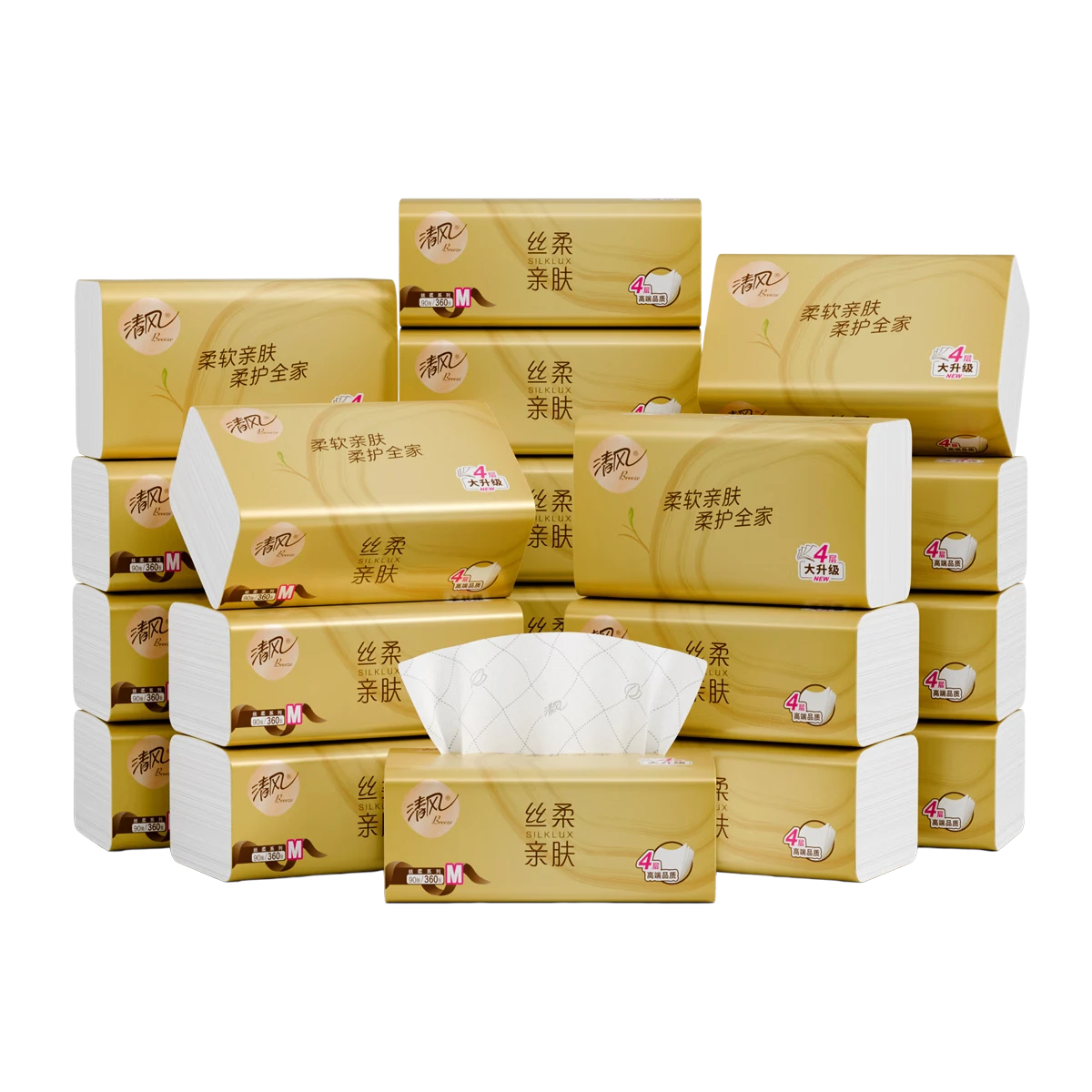 清風(fēng)抽紙 絲柔4層90抽*20包M碼 紙抽 餐巾紙 衛(wèi)生紙巾抽紙家用 整箱裝