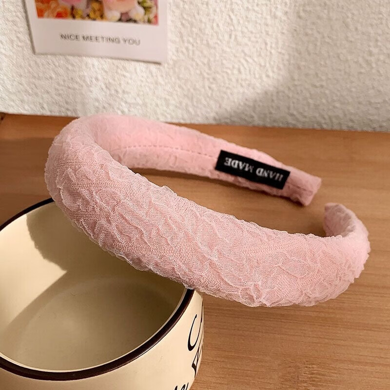 【甄选厂家】粉色发箍女2026新款高颅顶气质发捆头箍女款宽边压发 9#粉色薄纱