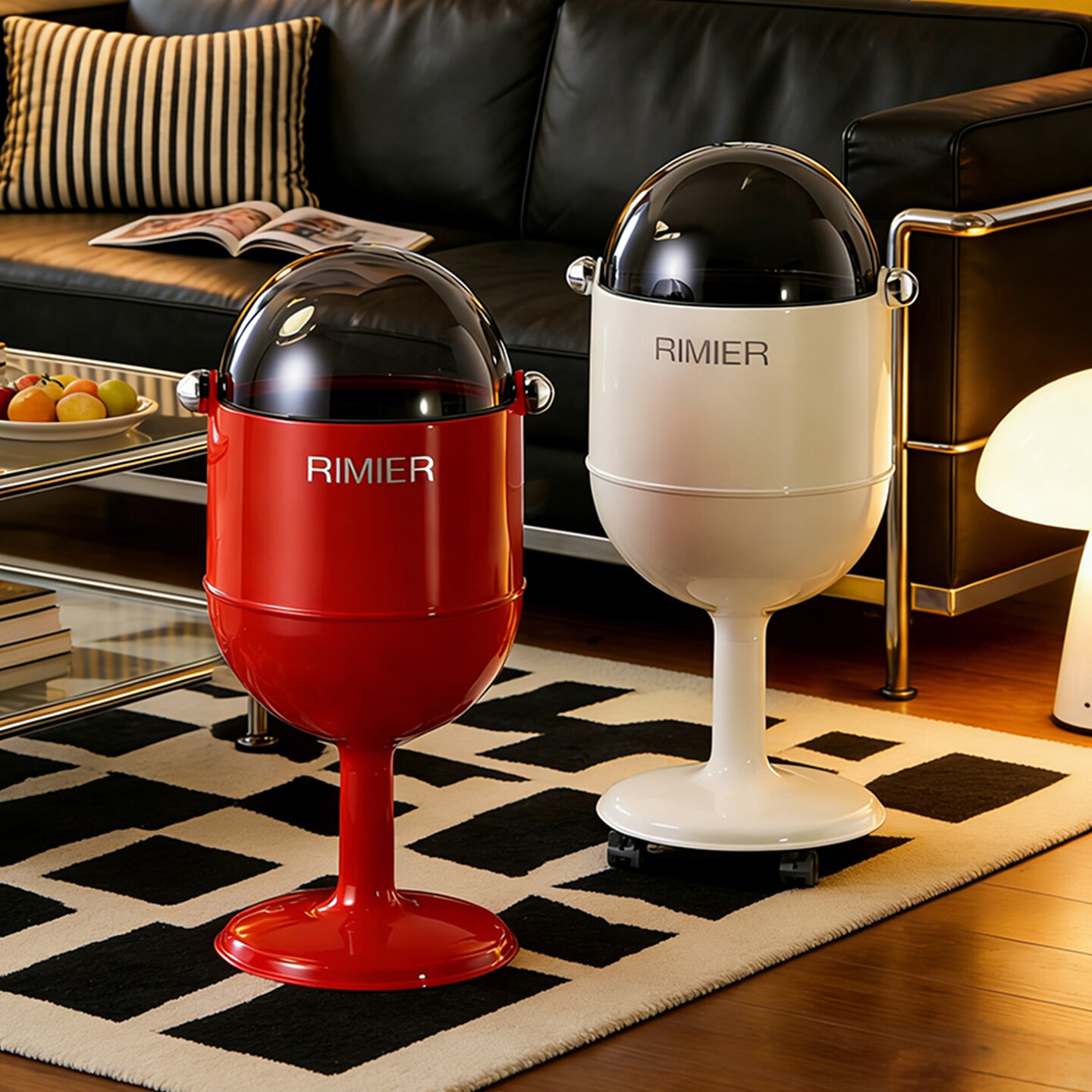 艾仕可（ASCOR）垃圾桶家用客厅卧室2026新款高颜值大号轻奢厨房厕所高脚翻盖纸篓 太空舱-红色【滑轮款360°顺滑】