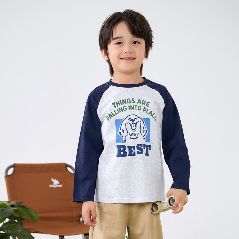 棉花堂(cottontown)【100%棉】棉花堂男童长袖T恤2026春秋新款纯棉A类抗菌儿童上衣 藏青 90 90/52