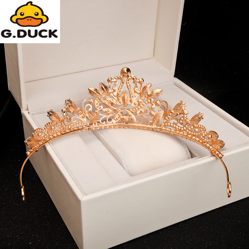 G.duck儿童皇冠女童生日头饰公主高端大气粉色水晶王冠发箍女孩演出发饰 粉色皇冠