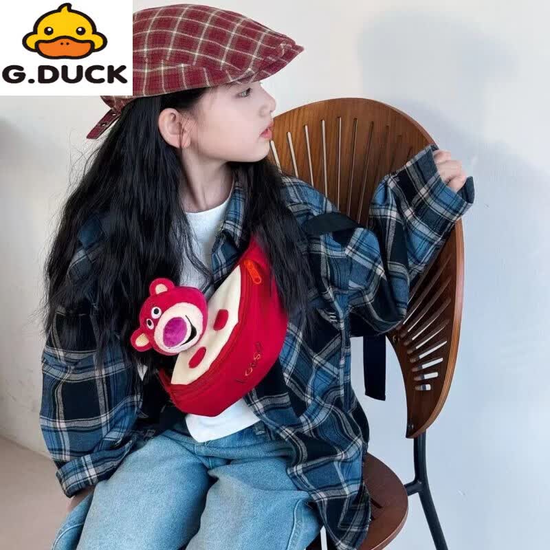 G.duck春夏儿童包包可爱卡通毛绒小兔男腰包女童宝宝胸包洋气外出斜挎包 小熊款