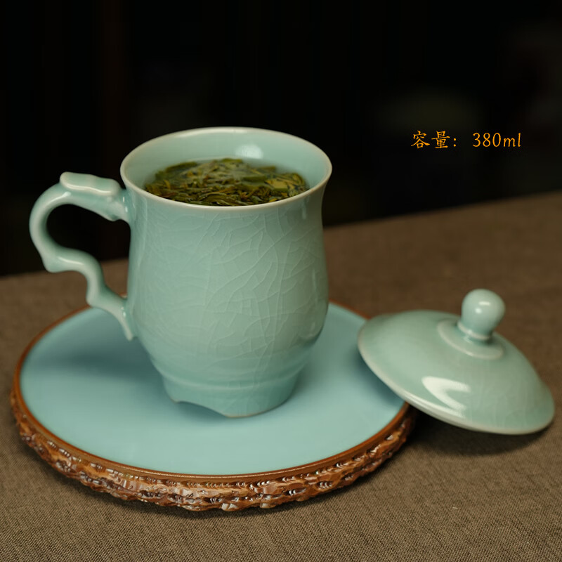 汝誉天下汝窑茶具茶杯龙头杯办公杯会议杯河南汝州汝瓷天青冰裂纹陶瓷水杯 龙头杯(粉青)