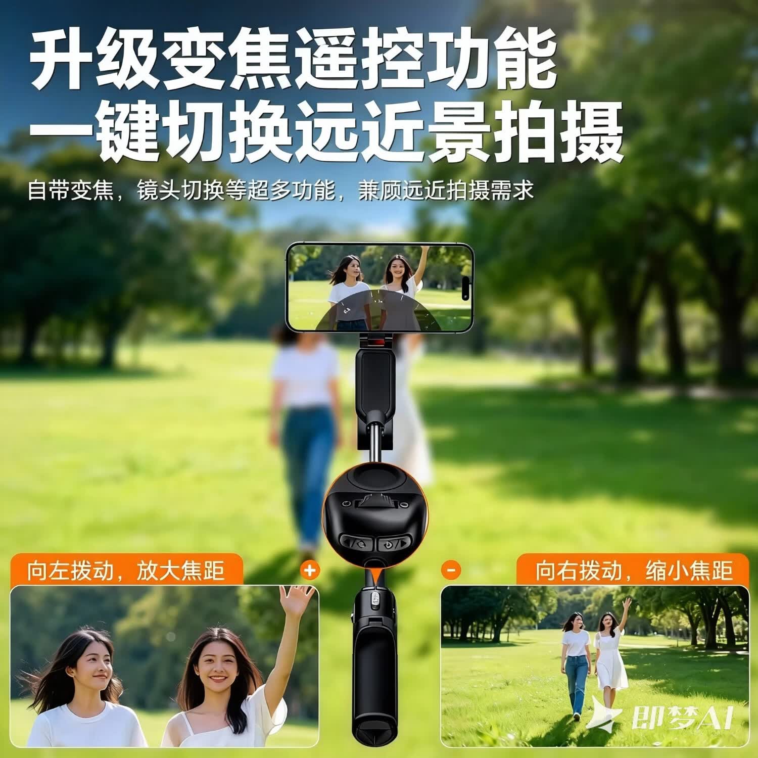 wonew七彩蜗牛z3可变焦磁吸自拍杆2026新款迷你便携助拍器手机支架vlog手柄拍摄神器旅游自拍手持三脚架 经典黑-Z3-带补光灯加夹子【强磁吸丨变焦遥控】