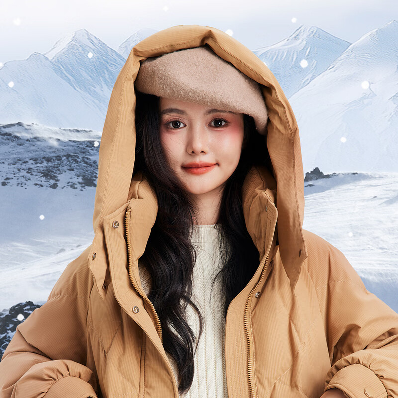 雪中飞冬新款女士中长款羽绒服百搭时尚休闲气质大口袋保暖舒适 姜黄色|3045 L /165/88A