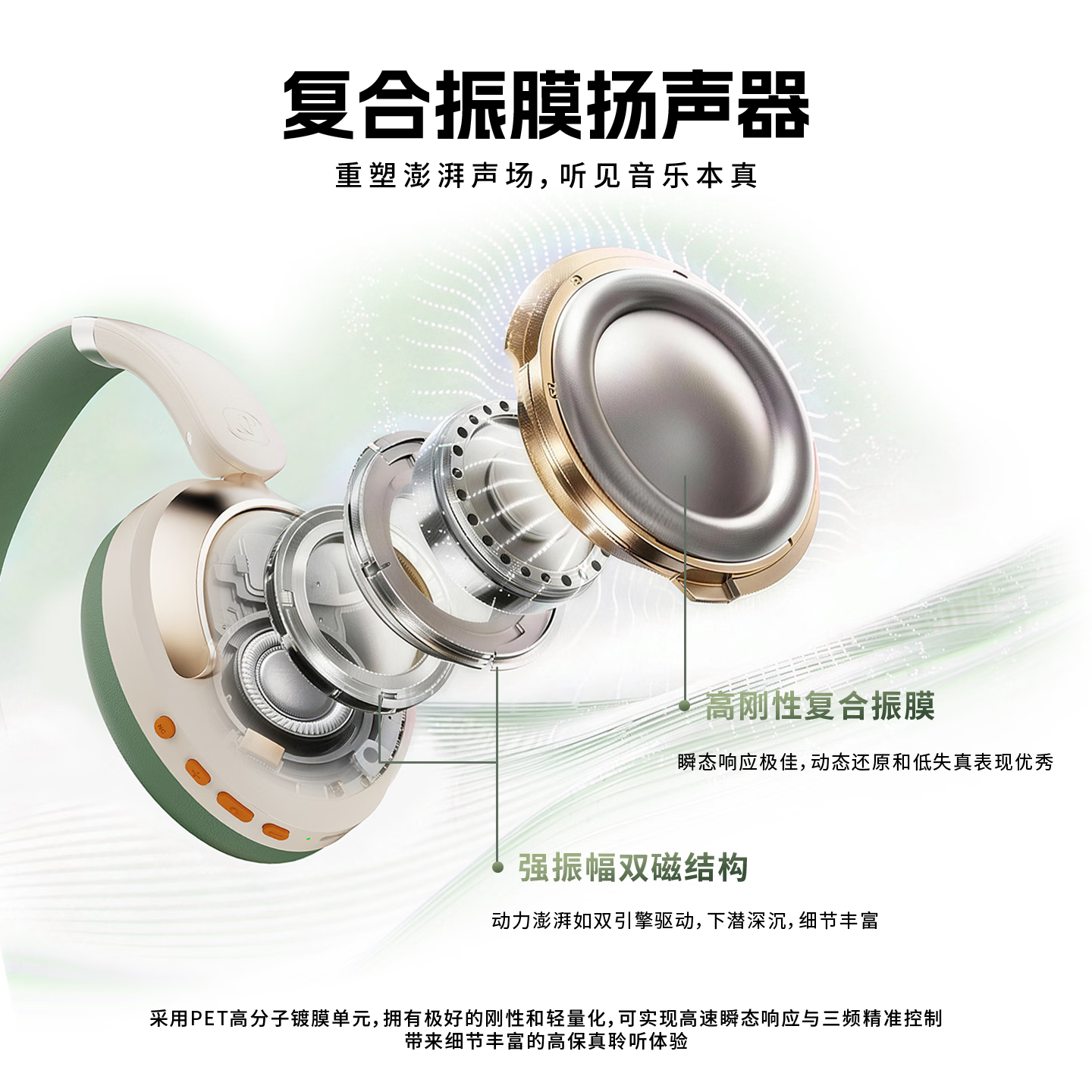 WAGAWAGA头戴式混合降噪蓝牙耳机AI智能翻译游戏低延迟超长续航新款 月白松