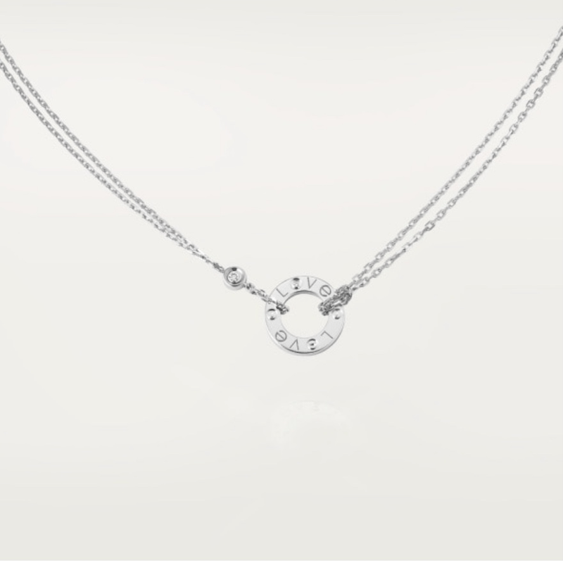 【二手99新】未使用 cartier卡地亚18k白金2颗钻圆饼项链 18k白金2颗