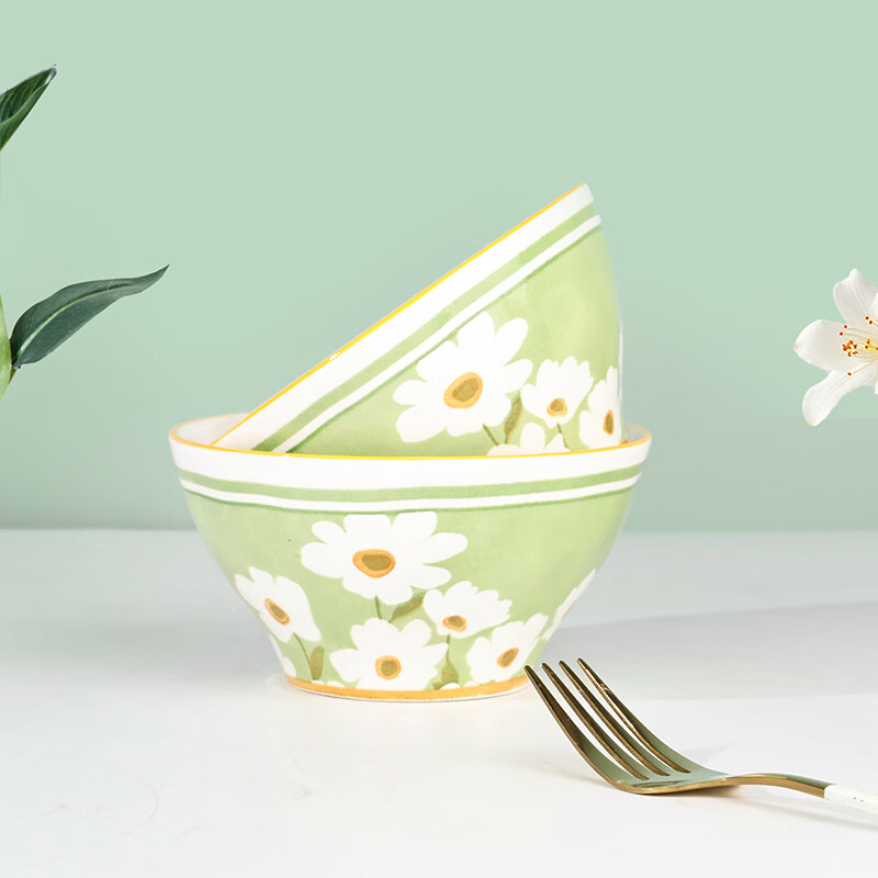 孟垣【10只装】中式爱丽丝4.7英寸釉下彩家用碗陶瓷创意加厚碗米饭碗 爱丽丝10只装4.7英寸米饭碗