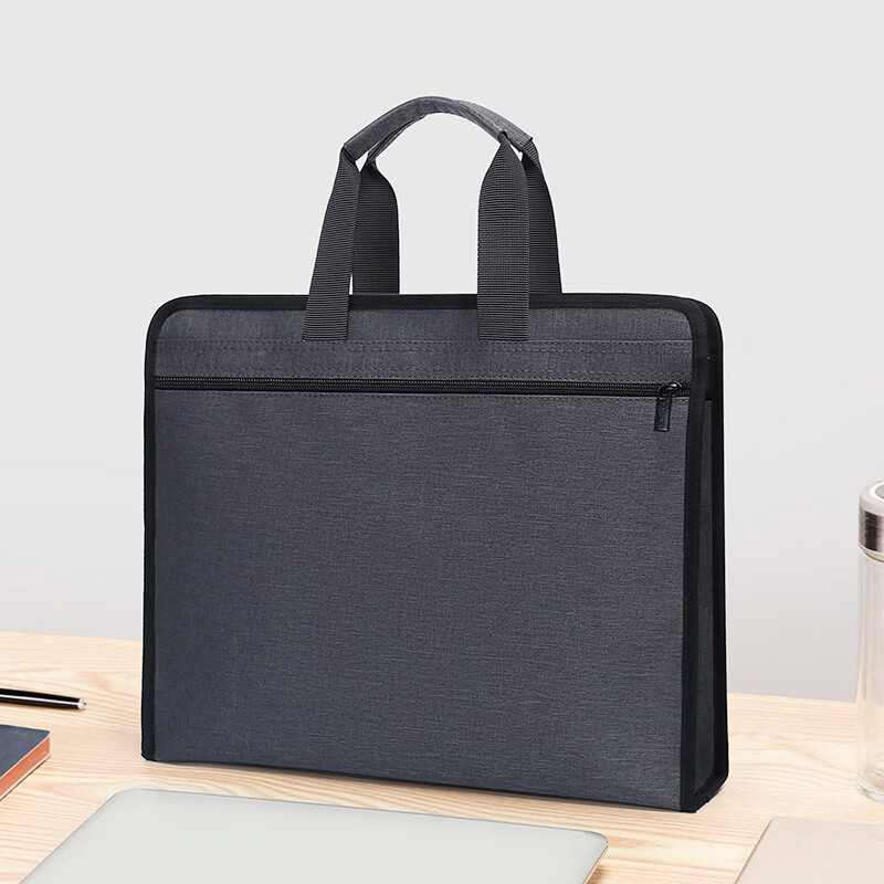 851公文包定制男士文件包a4文件袋拉链式手提包公文袋商务 灰色-带水杯位和笔插位 38*31*7(单位/CM)