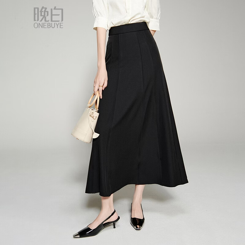 晚白【新品】2026年春款经典半裙高腰遮胯显瘦气质通勤A字长裙 黑色 L