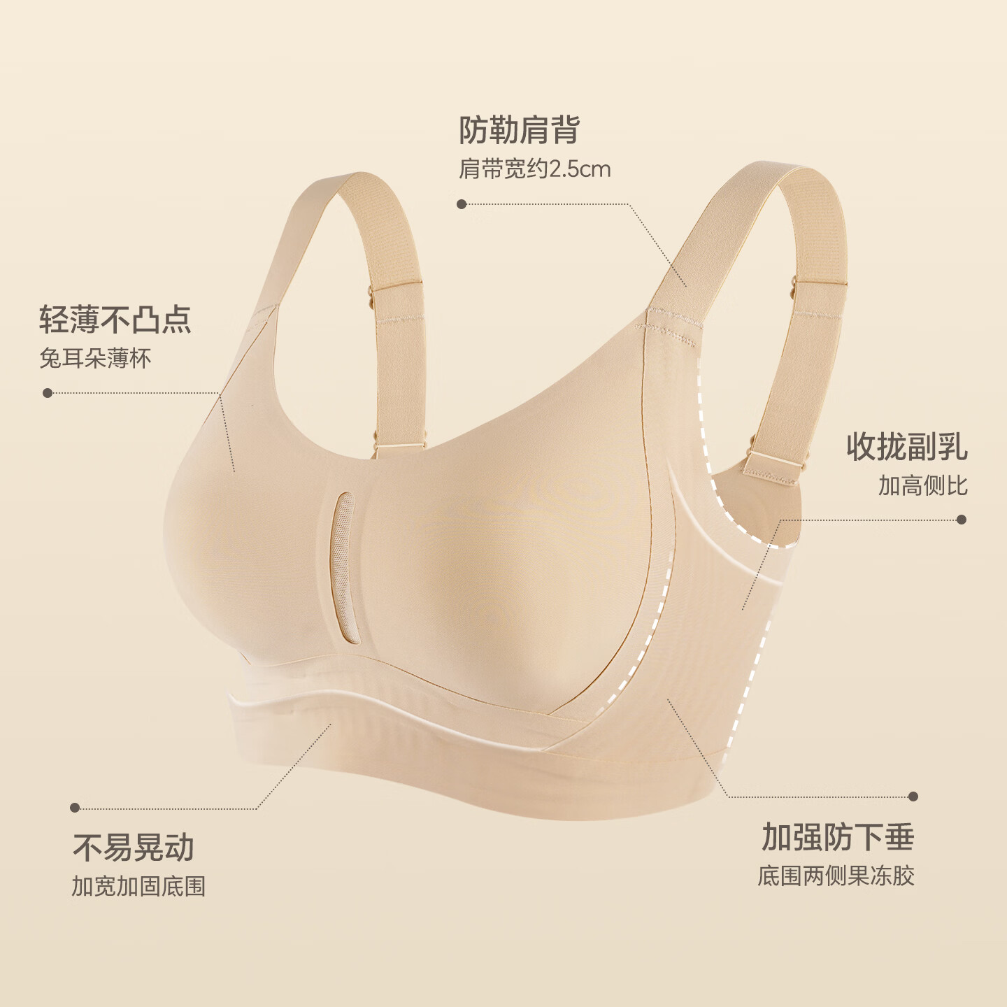 好波大码内衣春夏无钢圈光面薄款兔耳朵杯防凸点轻薄亲肤文胸HW2617 灰色 90C /40C（BCD通用杯）