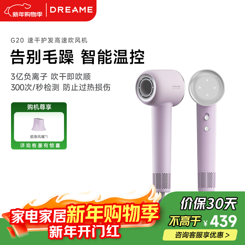 追觅韶光G20家用电吹风恒温速干吹风筒负离子高速护发无叶吹风机 丁香紫AHD12B 跨年送礼礼物
