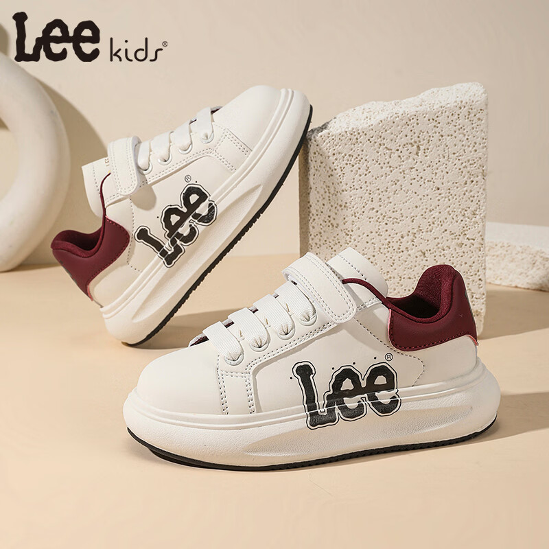 Lee童鞋春季新款儿童跑步鞋女童百搭休闲运动鞋小白板鞋男大童 米红 35 【建议脚长210mm】